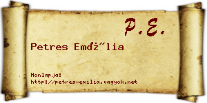 Petres Emília névjegykártya